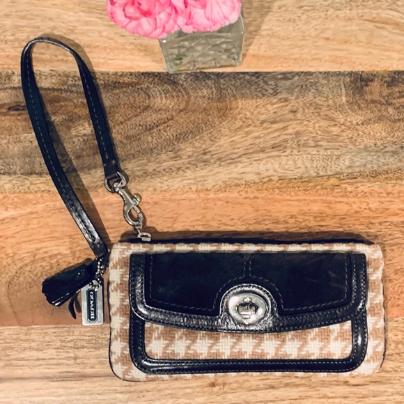 Coach Handbags - Coach tan brown tweed suede wristlet wallet